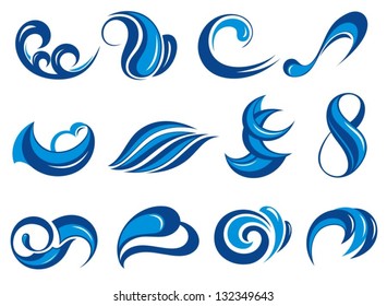 Set of wave symbols for design isolated on white