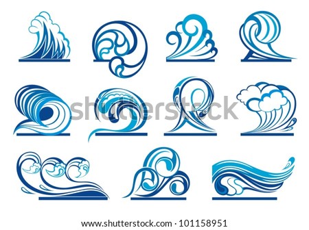 Set of wave symbols for design isolated on white