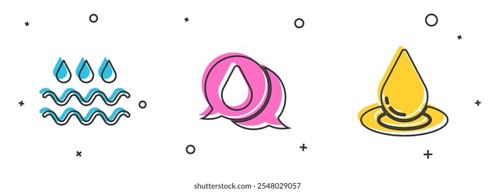 Set Wave with water drop, Water and  icon. Vector