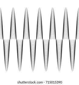 Set of waves with augmented amplitude, the vector of increasing amplitude of the wave is seamless, criss cross horizontal curvy lines