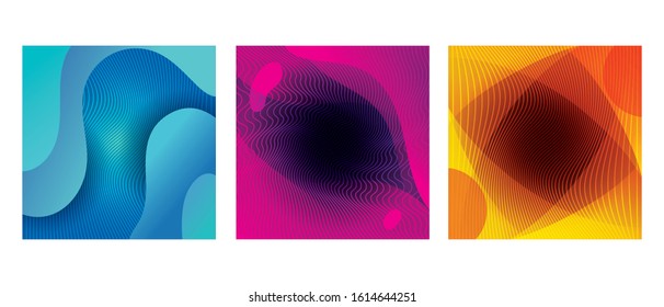 set of waves background, geometric figures vector illustration design