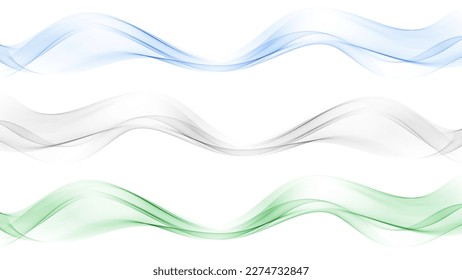 Set of waves, blue and green and grey, abstract wave design elements