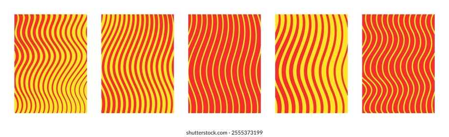 Set with Waves in Catalonia flag style, Senyera. Red stripes on a yellow background. Catalan identity and pride. Regions struggle for independence, autonomy and cultural heritage vector illustration