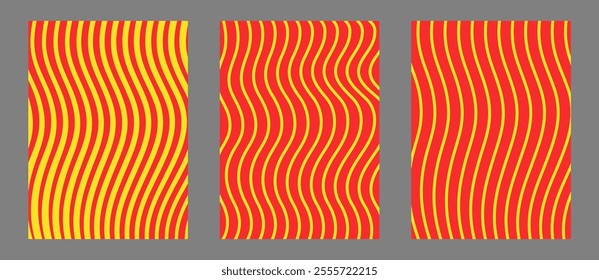 Set with Waves in Catalonia flag style, Senyera. Red stripes on a yellow background. Catalan identity and pride. Regions struggle for independence, autonomy and cultural heritage vector illustration