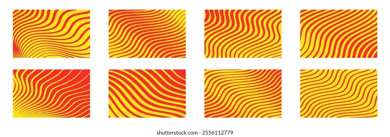 Set with Waves in Catalonia flag style, Senyera. Red stripes on a yellow background. Catalan identity and pride. Regions struggle for independence, autonomy and cultural heritage vector illustration