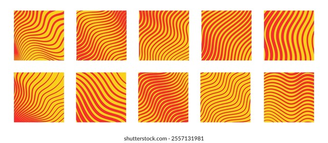 Set with Waves in Catalonia flag style, Senyera. Red stripes on a yellow background. Catalan identity and pride. Regions struggle for independence, autonomy and cultural heritage vector illustration