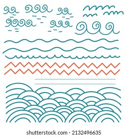 Set waves doodle illustration Hand drawn nursery baby scandinavian style, kids clipart naive art