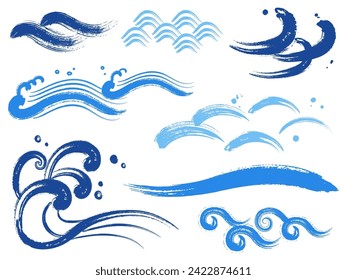 Set of waves drawn in ink blue