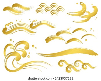Set of waves drawn in ink, gold