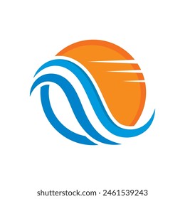 set of waves with sunset logo vector icon illustratoion design  