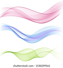 Set of waves vector design element Colored flow of wavy lines