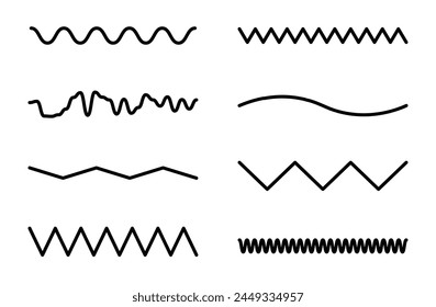 Set of waves zigzag lines on white background