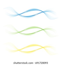 A set of waves.Blue green yellow abstract design element.Background smooth transparent wave.
