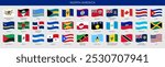 A set of wave-shaped flags of North American countries. Detailed national flags of North and Central America countries, including small states and dependent territories. Vector illustration