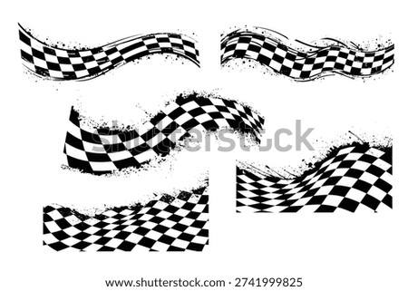 Set of Waving Checkered Racing Flags Black and White Motorsport Vector