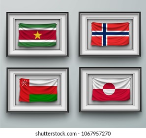 set waving flags in picture frame on the wall