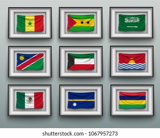 set waving flags in picture frame on the wall