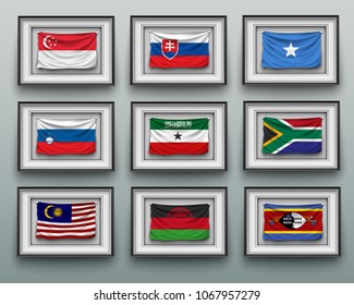 set waving flags in picture frame on the wall