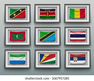 set waving flags in picture frame on the wall