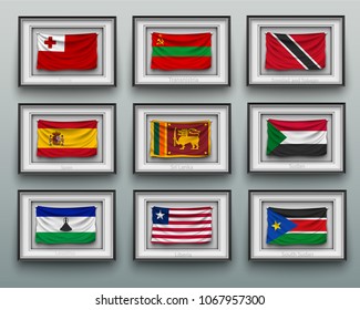 set waving flags in picture frame on the wall