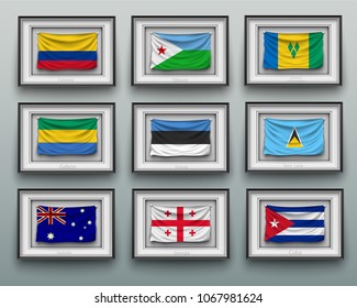 set waving flags in picture frame on the wall