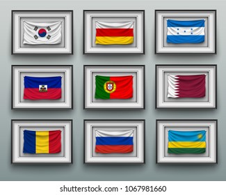 set waving flags in picture frame on the wall