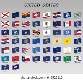 set of waving flags of states of the USA vector illustration