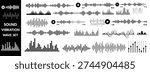 Set of waving, sound, vibration and pulsing lines. Graphic design elements for music app.Vector illustration