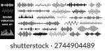 Set of waving, sound, vibration and pulsing lines. Graphic design elements for music app.Vector illustration