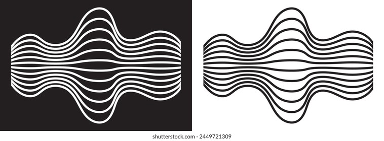 Set of waving, sound, vibration and pulsing lines. Graphic design elements for music app. Equalizer icons with soundwave line isolated on black and white background. Vector illustration. EPS 10