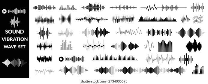 Set of waving, sound, vibration and pulsing lines. Graphic design elements for music app.Vector illustration