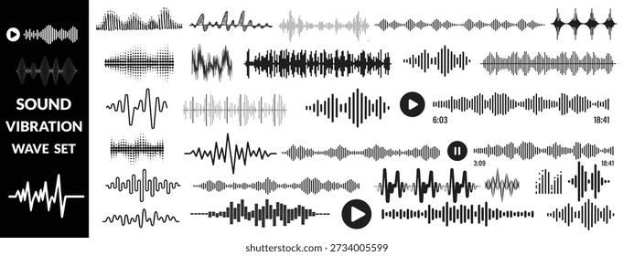 Set of waving, sound, vibration and pulsing lines. Graphic design elements for music app.Vector illustration