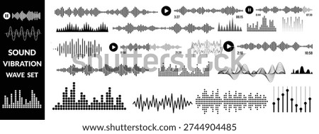 Set of waving, sound, vibration and pulsing lines. Graphic design elements for music app.Vector illustration