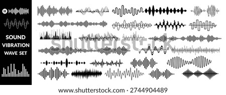 Set of waving, sound, vibration and pulsing lines. Graphic design elements for music app.Vector illustration