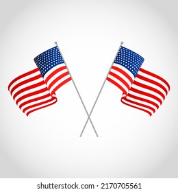 Set of waving USA flags.