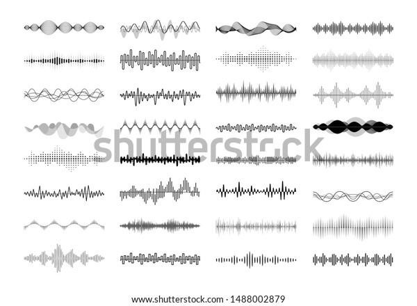 Set of waving, vibration and pulsing lines.\
Graphic design elements for financial monitoring, medical\
equipment, music app. Isolated vector\
illustration.