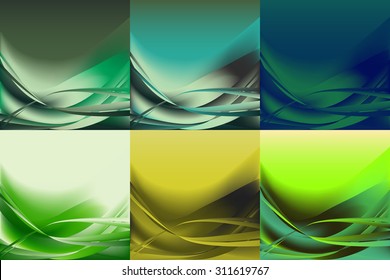 Set of wavy abstract backgrounds banners horizontal of different colors green