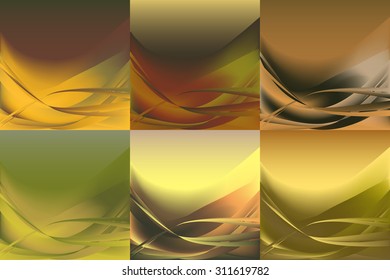 Set of wavy abstract backgrounds banners horizontal of different colors 