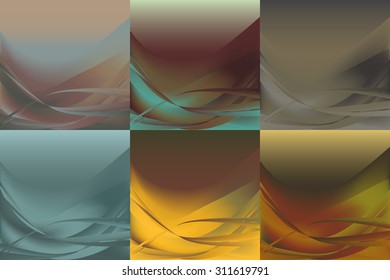Set of wavy abstract backgrounds banners horizontal of different colors dark