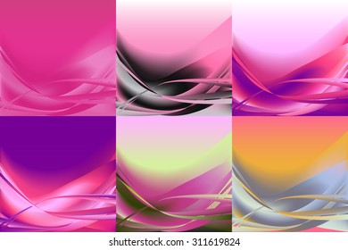 Set of wavy abstract backgrounds banners horizontal of different colors pink