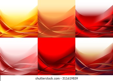 Set of wavy abstract backgrounds banners horizontal of different colors red fire flame