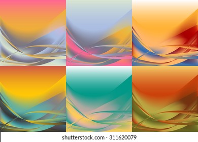 Set of wavy abstract backgrounds banners horizontal of different colors bright