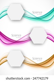 Set of wavy banners with paper hexagons