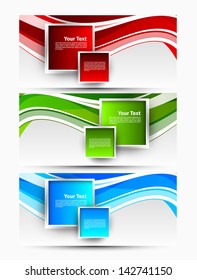 Set of wavy banners with squares