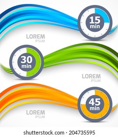 Set of wavy banners with timers