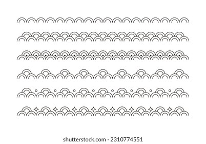 Set of wavy border illustrations in simple line style.