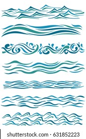 Set Of Wavy Borders. Hand Drawn Abstract Waves On White. Vector Illustration