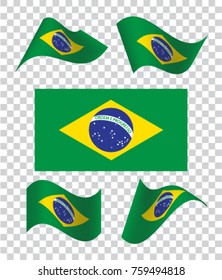Set of wavy Brazilian flags. Icon on a transparent background. Vector illustration