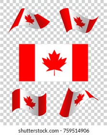 Set of wavy Canadian flags. Icon on a transparent background. Vector illustration
