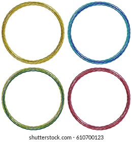 Set of the wavy circle borders, colored in four variants.